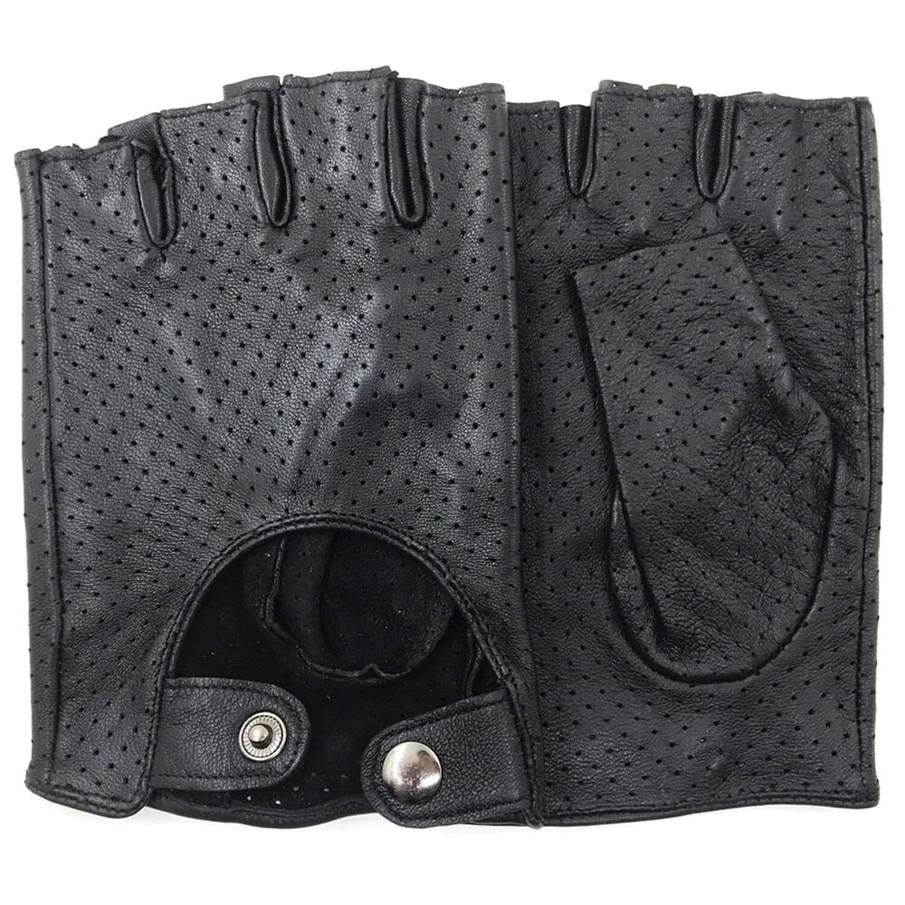 Mens Soft and Breathable Fingerless Leather Driving Gloves Black-Premium